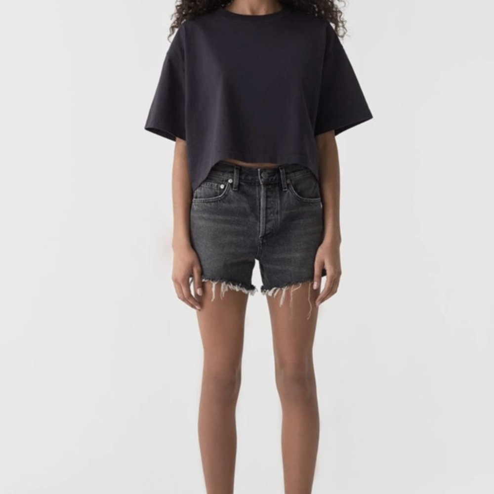 Agolde Micah Denim Boyfriend Shorts Faded Black 25